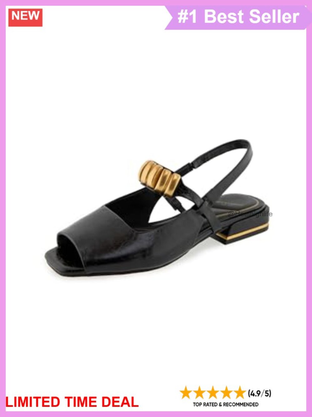 Kenneth Cole Illia Black Patent Slingback Block Heel Slide Pumps